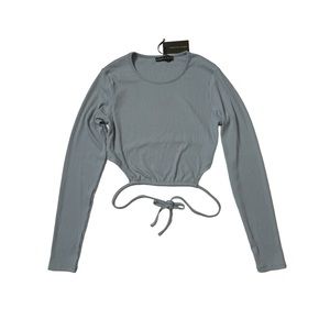 Brooklyn Karma Powder Blue Ribbed Tie Crop Top Sz L Women